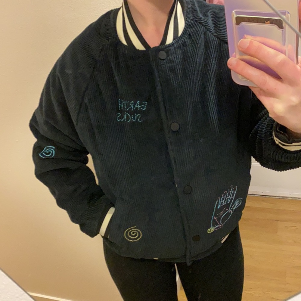 BDG • Alien Earth Sucks Varsity Corduroy Bomber Jacket - Picture 13 of 14